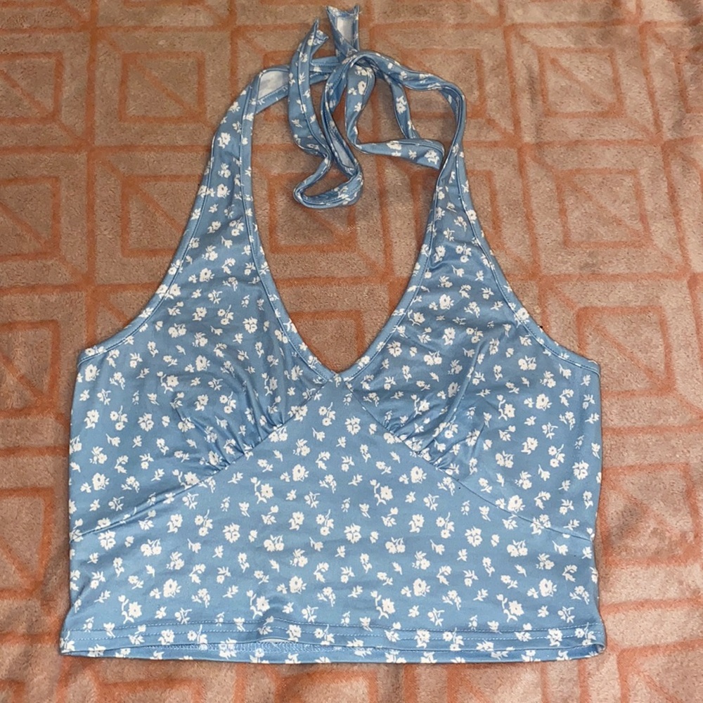 Floral tie halter top